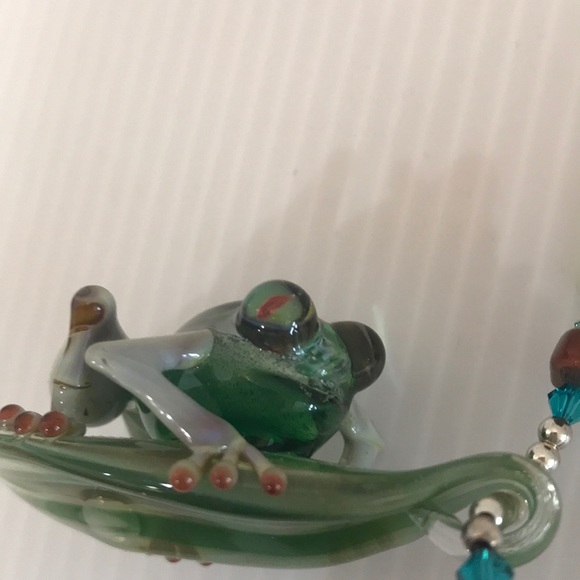 Handblown Lampwork Frog Pendant Necklace Sterling - Picture 3 of 8